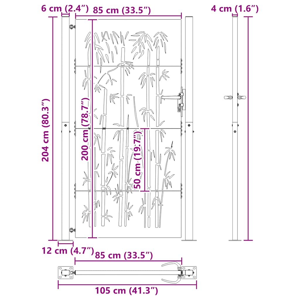 Gartentor 100x75 cm Cortenstahl Bambus-Design