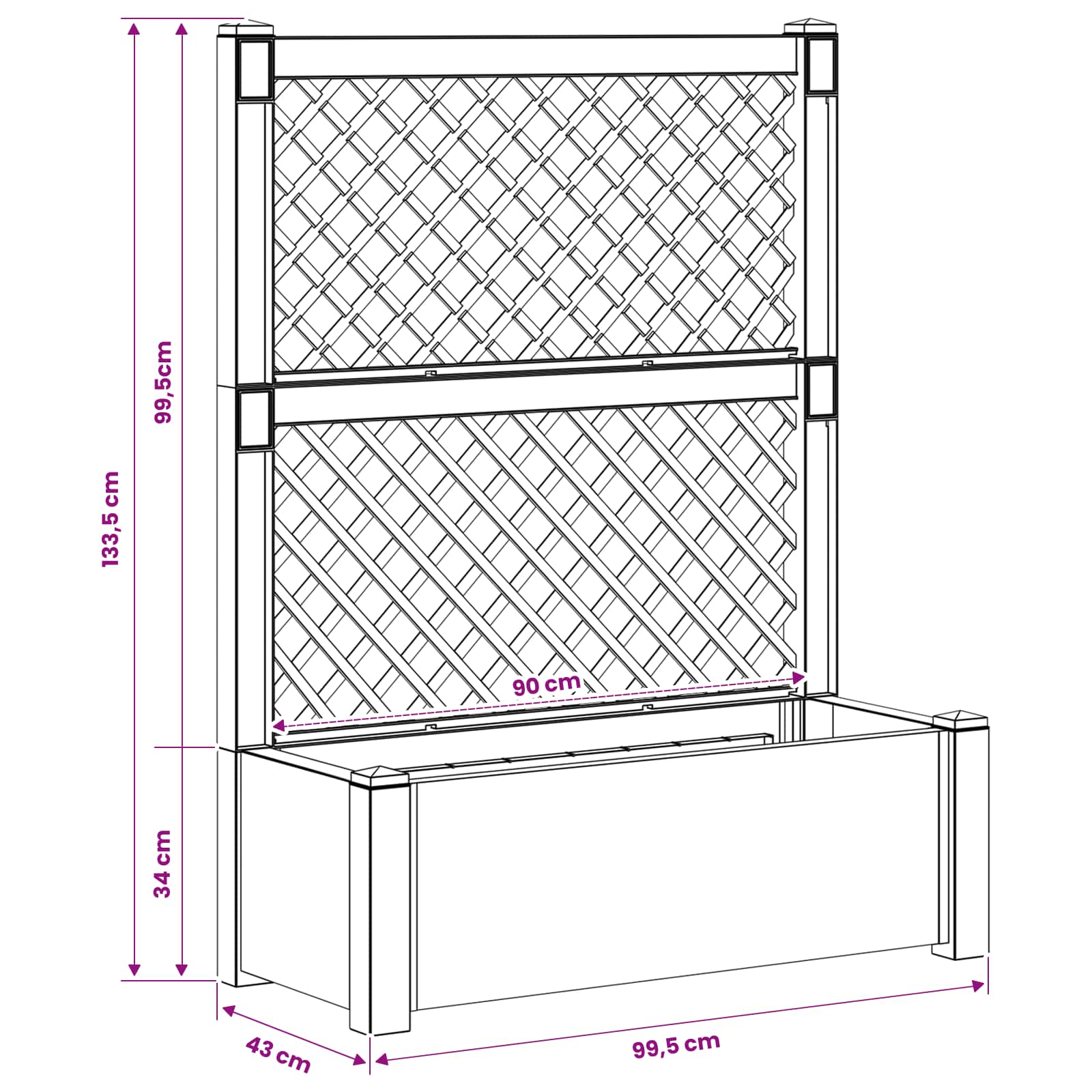 Großer Pflanzer mit Rankgitter Weiß 99,5 x 43 x 133,5 cm PP