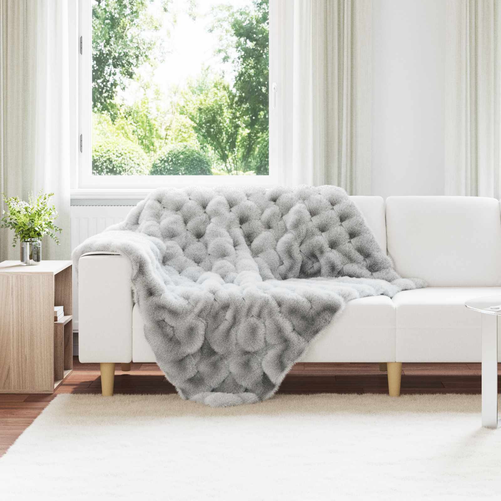 Rutschfeste Decke aus Kunstkaninchenfell Olite Beige Polyester