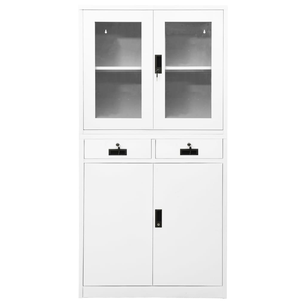Büroschrank Hellgrau 90x40x180 cm Stahl und Gehärtetes Glas