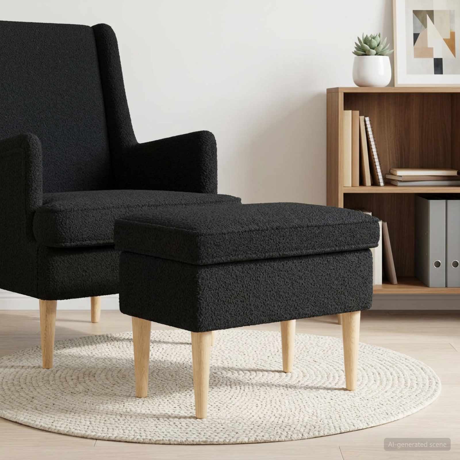 Hocker Creme 55 x 35 x 41 cm Bouclé