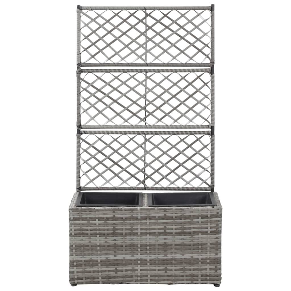 Hochbeet mit Rankgitter 1 Topf 30x30x107cm Poly Rattan Schwarz