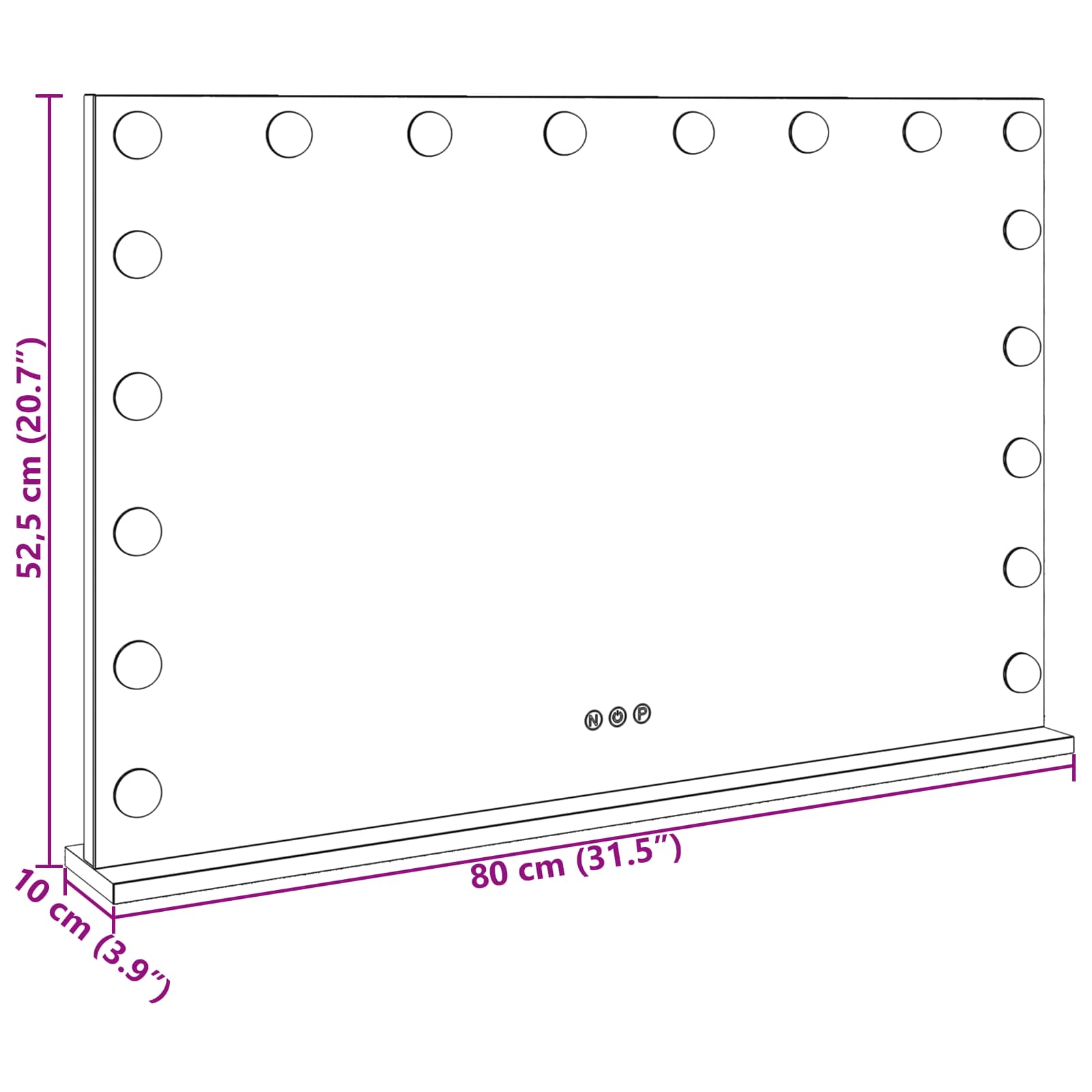 LED Schminkspiegel Weiß 44 x 10 x 53 cm Glas und Stahl