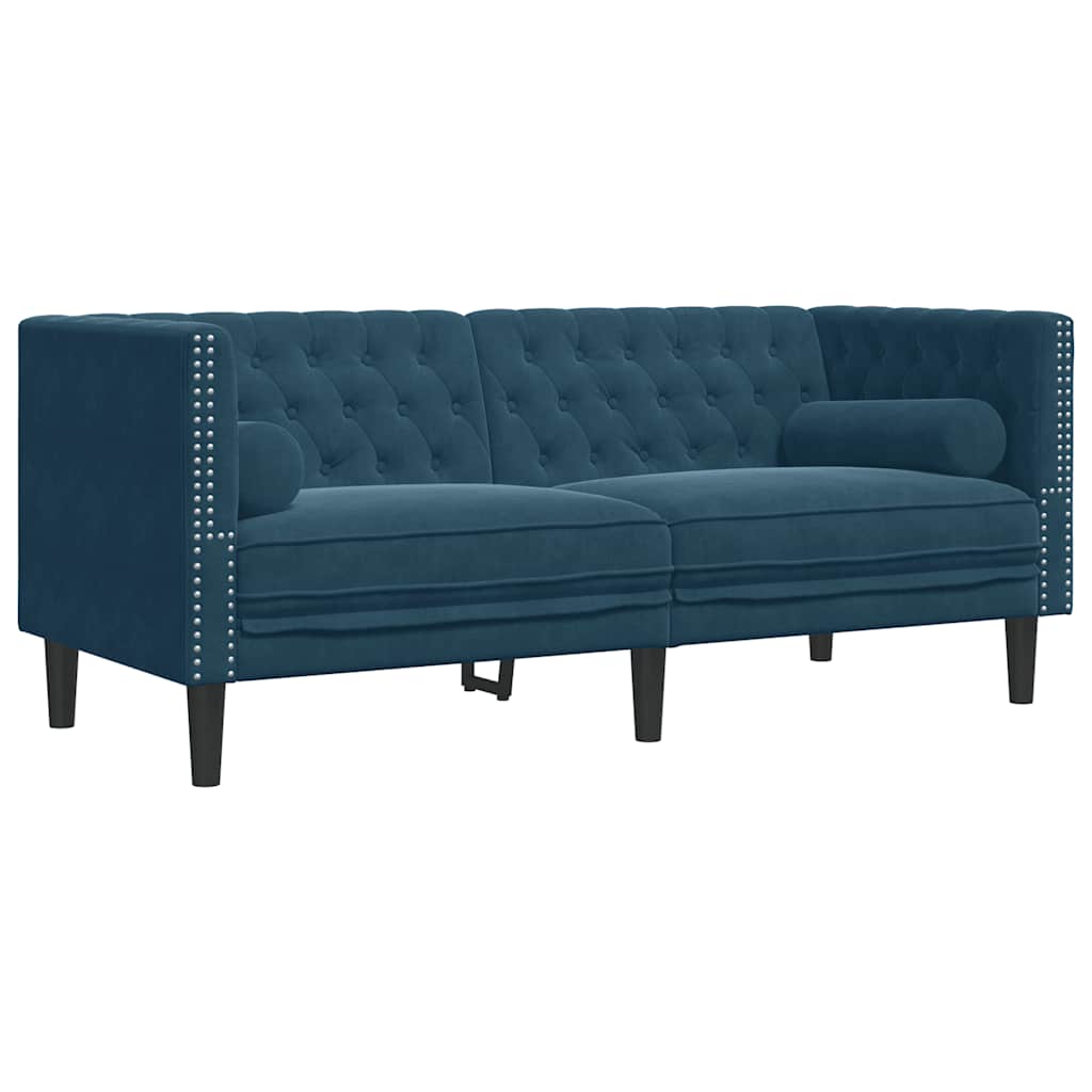 3-tlg. Chesterfield-Sofa-Set mit Nackenrollen Hellgrau Samt