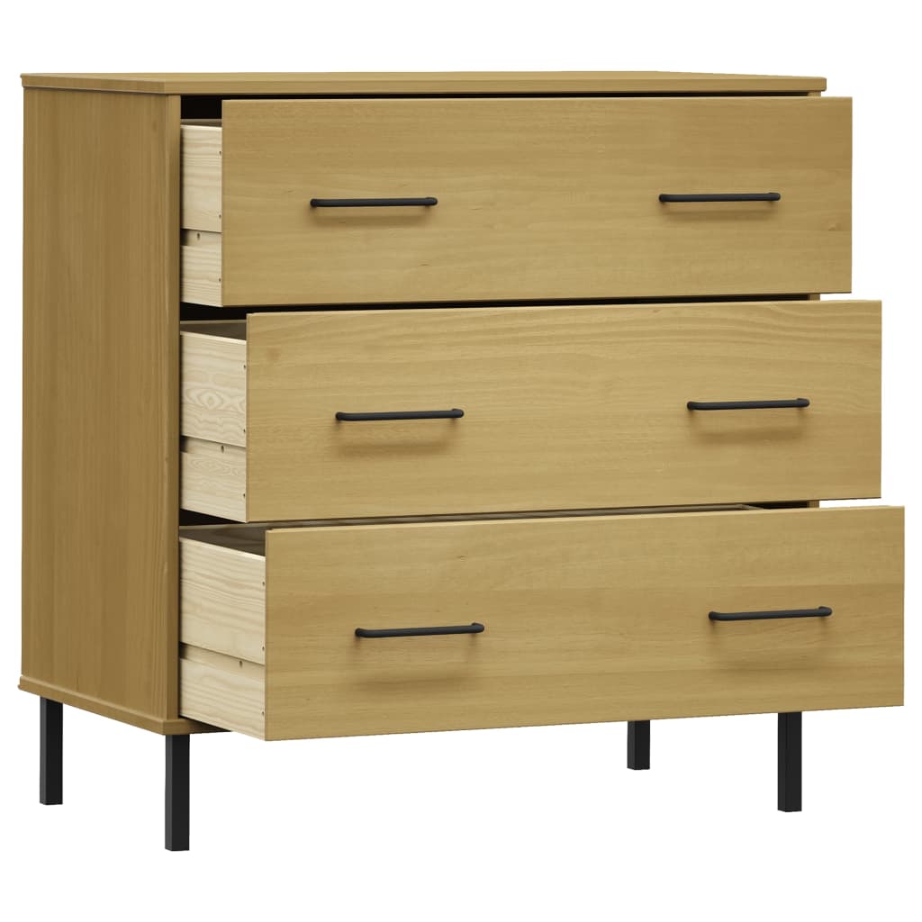 Sideboard OSLO mit 3 Schubladen Grau 77x40x79,5 cm Massivholz