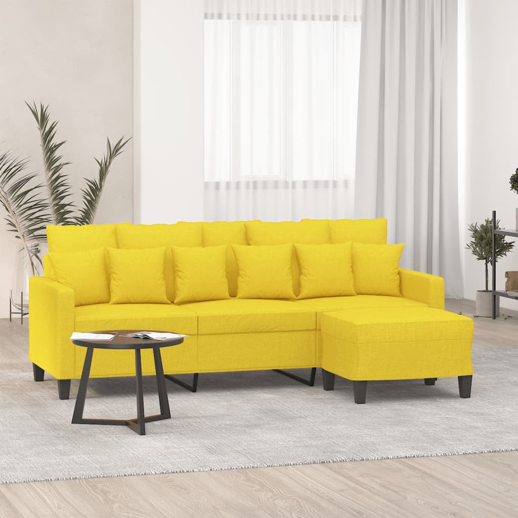 3-Sitzer-Sofa mit Hocker Creme 180 cm Stoff