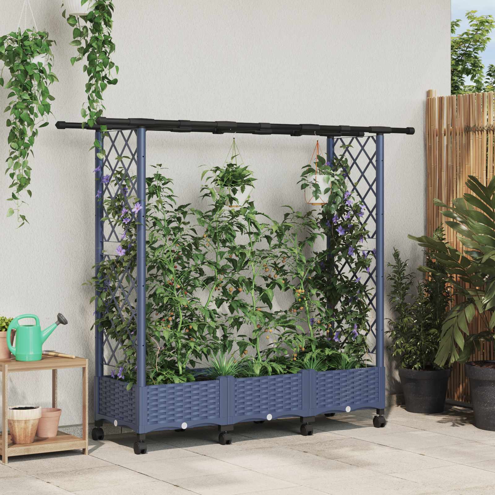 Hochbeet mit Rankgitter und Dach Braun 124 x 40 x 123 cm PP
