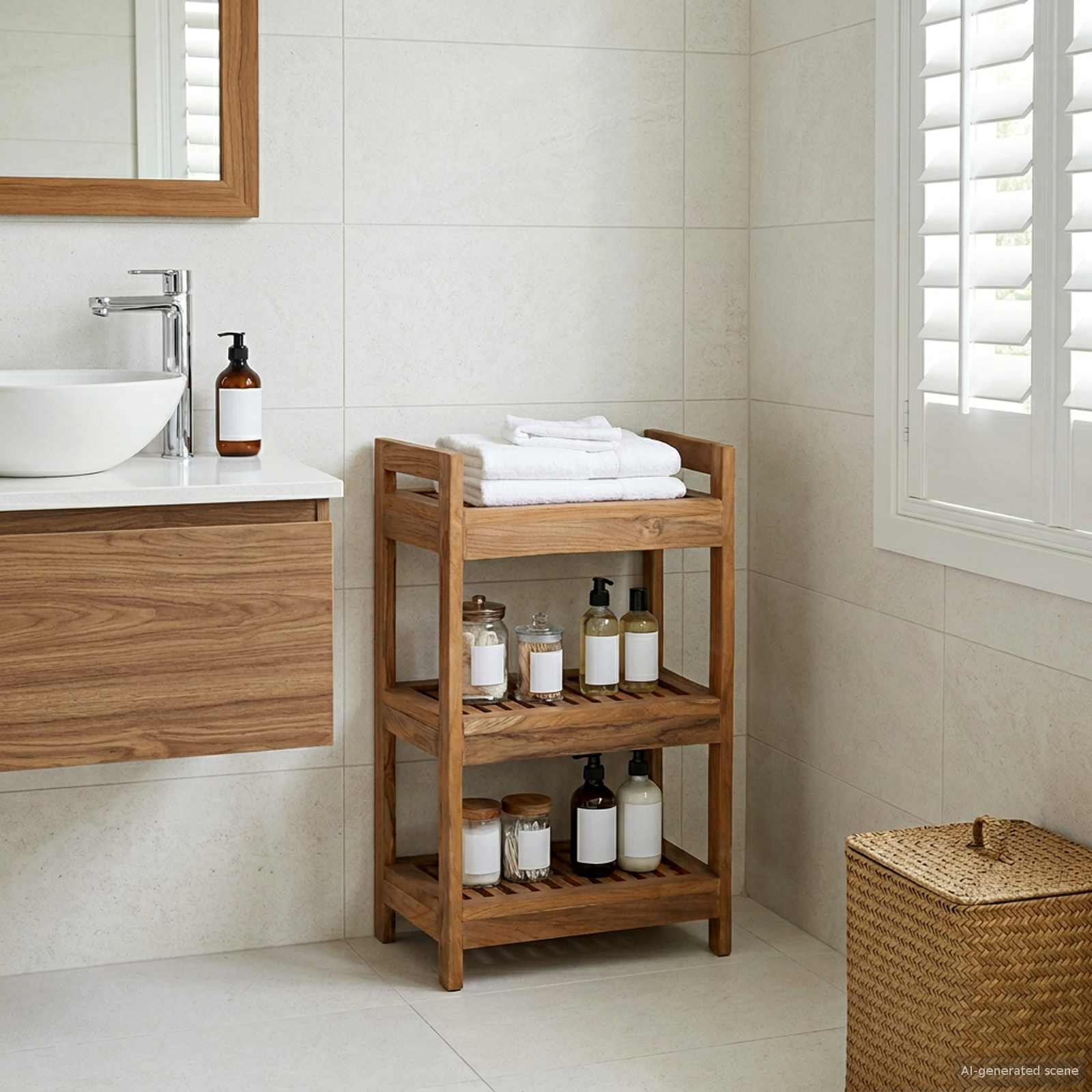 Badregal Natur 45 x 30 x 45 cm Massivholz Teak