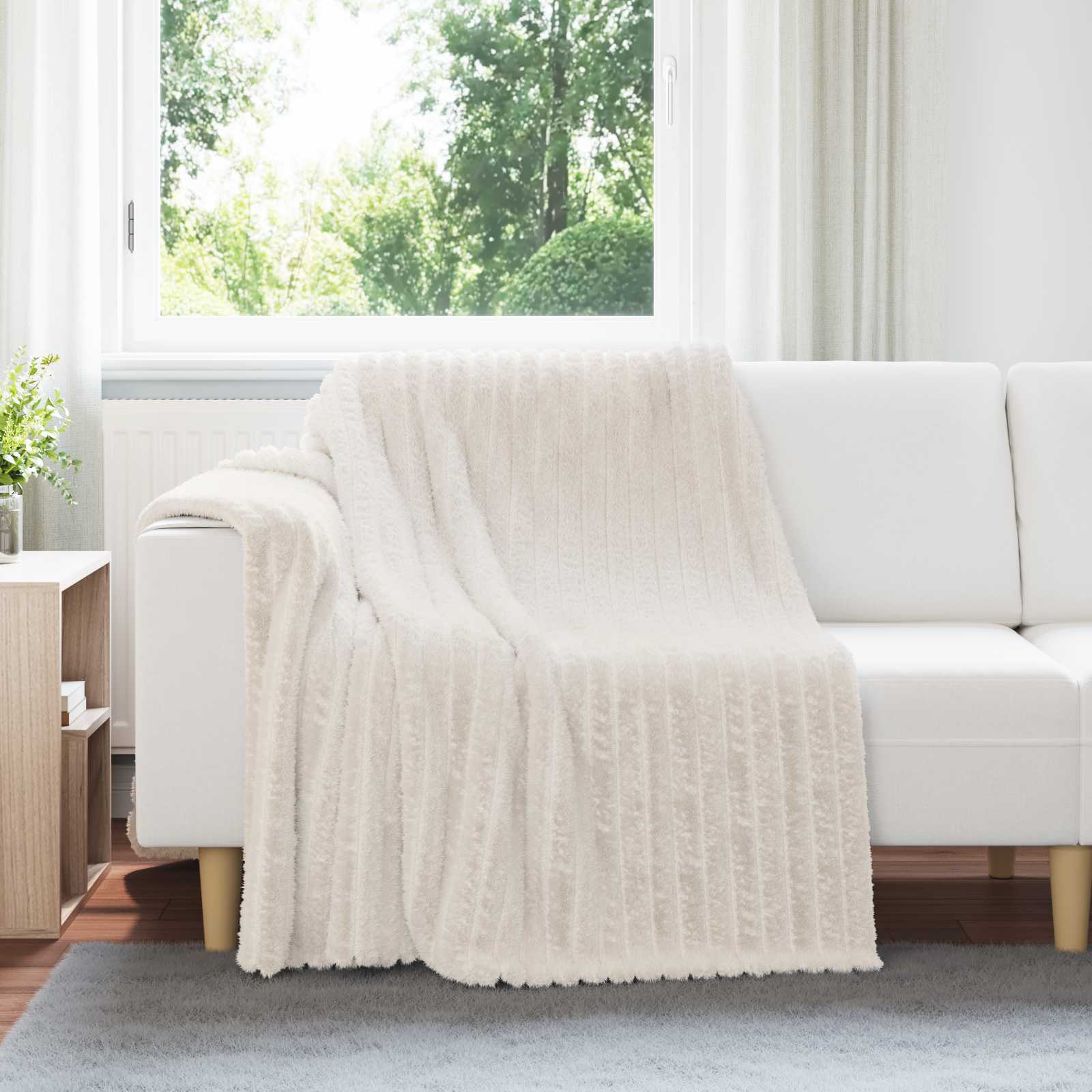 Überwurfdecke Beige 150 x 130 cm Fleece