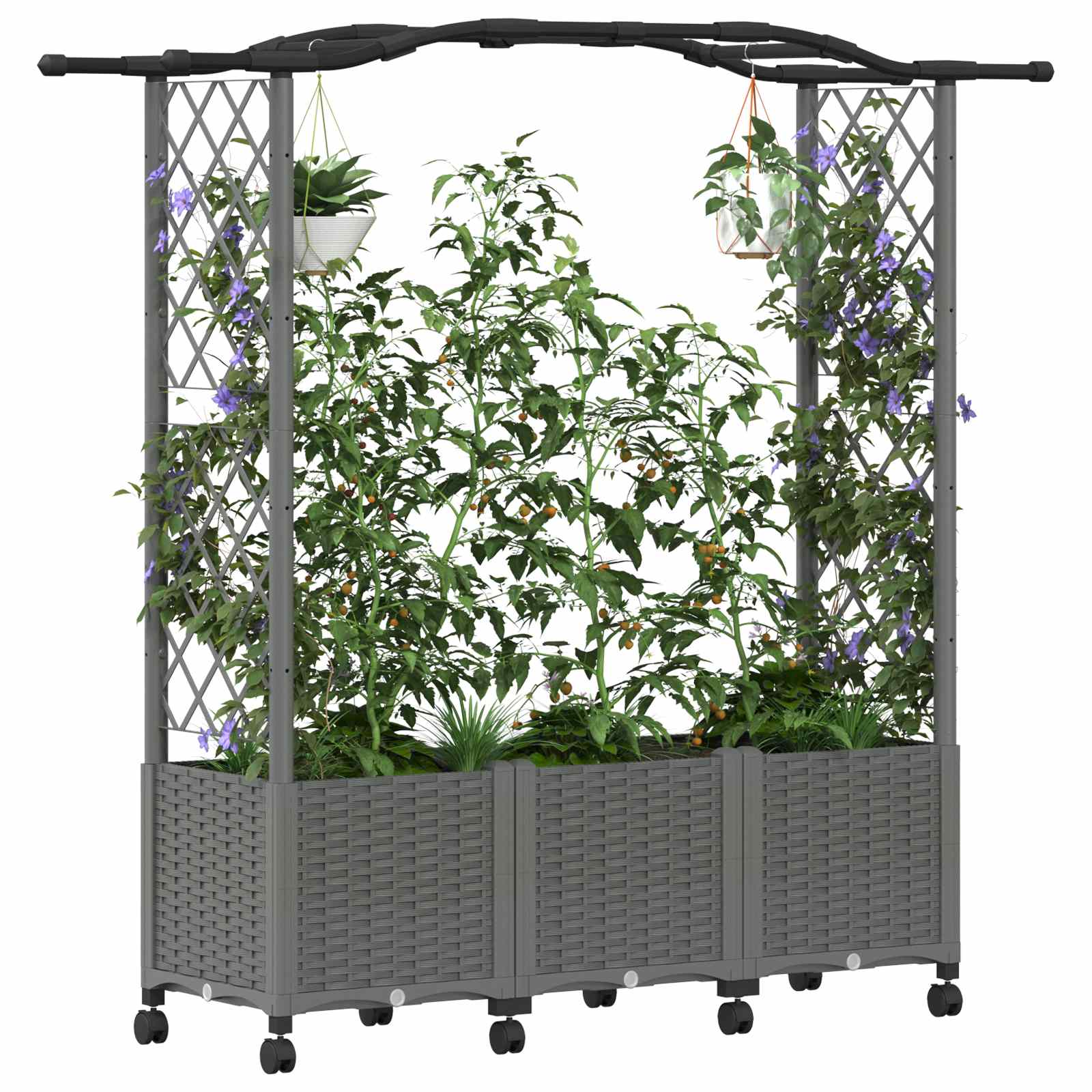 Hochbeet mit Rankgitter und Dach Braun 124 x 40 x 123 cm PP