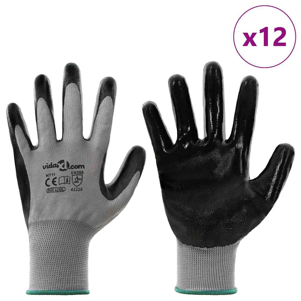 Arbeitshandschuhe 12 pcs Grau und Schwarz 7 / S Polyester