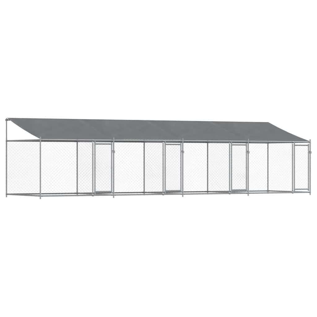 Hundezwinger mit Dach und Tür Grau 2x2x2 m Verzinkter Stahl