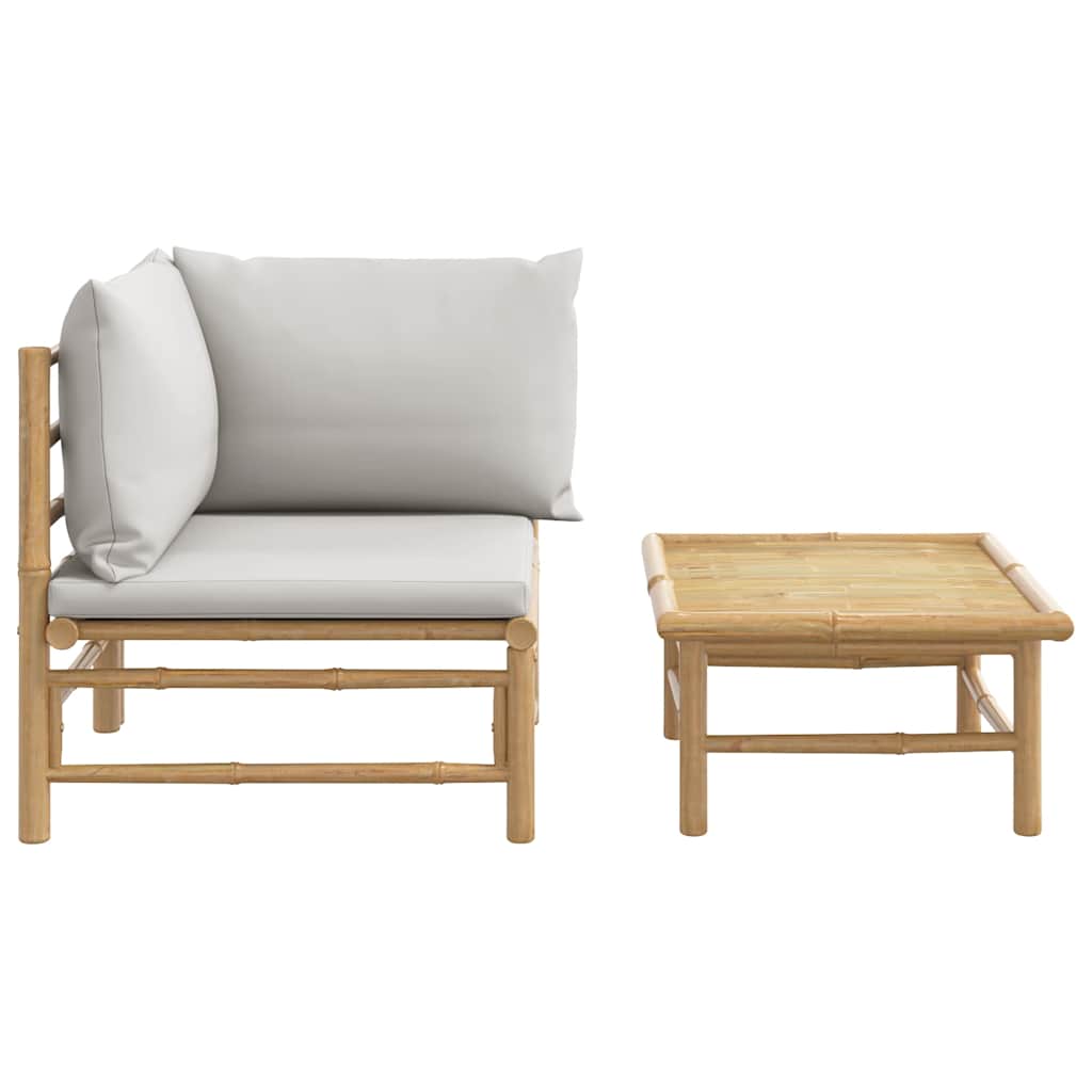 3-tlg. Garten-Lounge-Set mit Hellgrauen Kissen Bambus