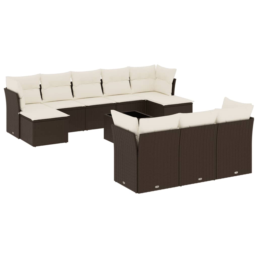 10-tlg. Garten-Sofagarnitur mit Kissen Schwarz Poly Rattan