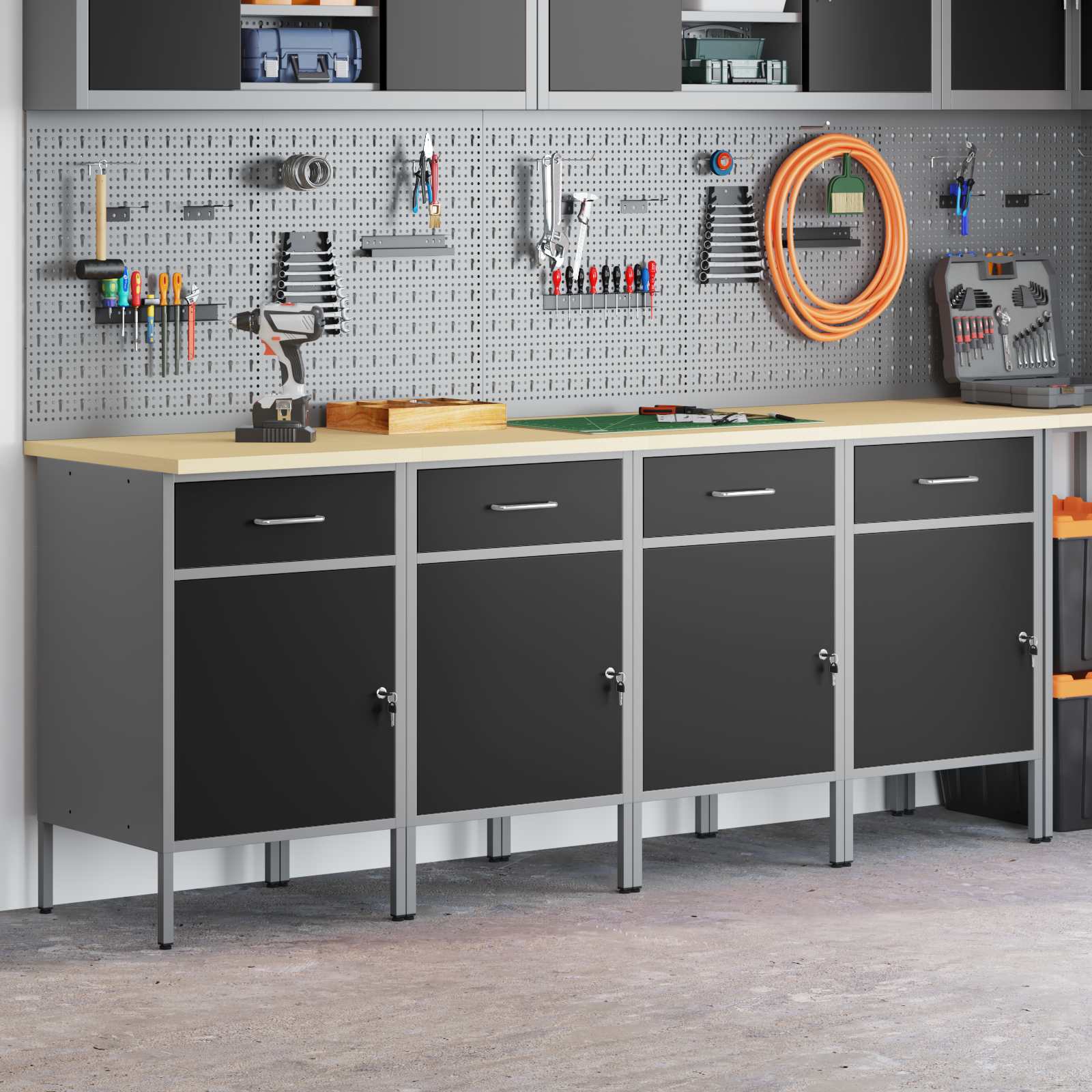 Werkbank mit Schubladen 2 pcs Rot und Grau 100 x 55 x 85 cm