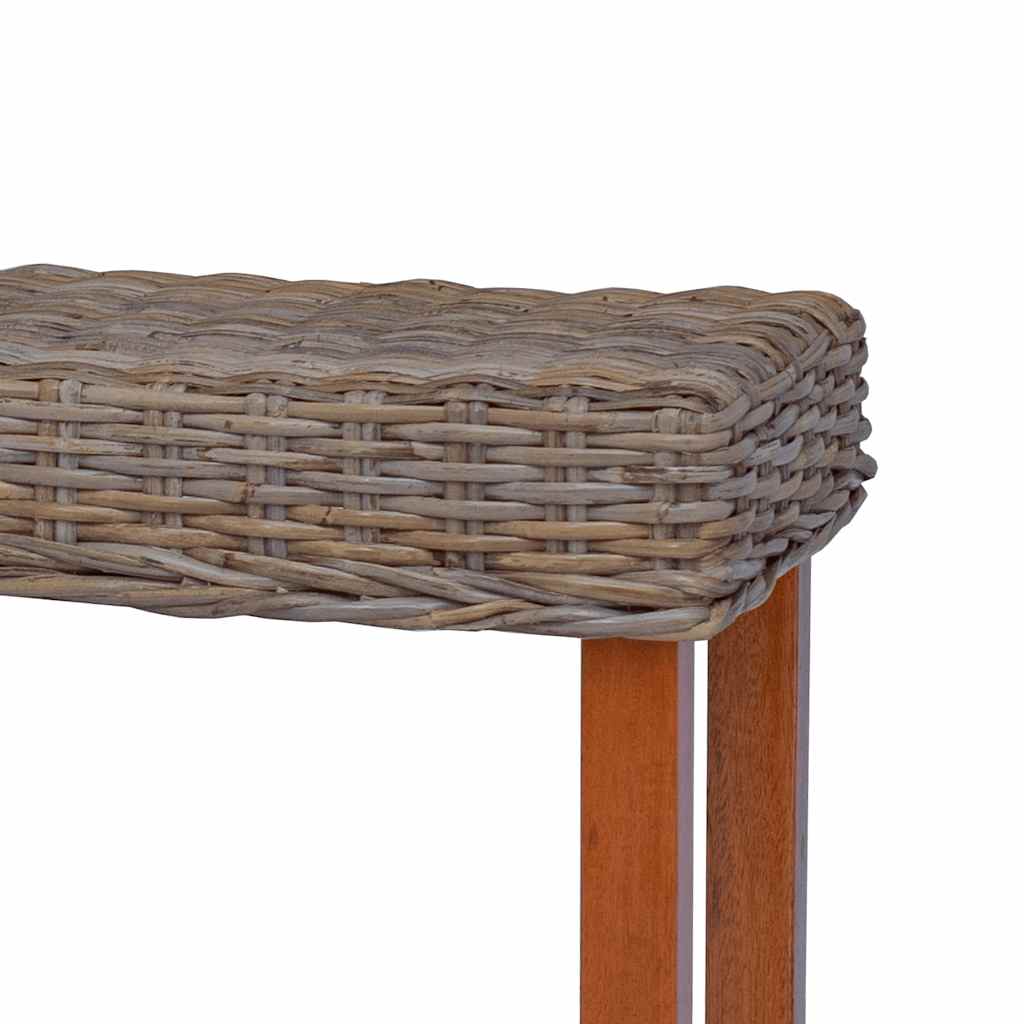 Sitzbank 110 cm Weiß Natur Kubu-Rattan und Massivholz Mahagoni