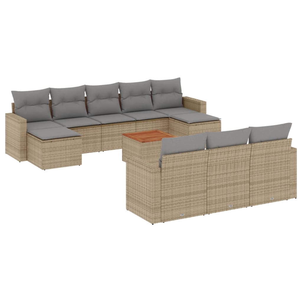 11-tlg. Garten-Sofagarnitur mit Kissen Schwarz Poly Rattan