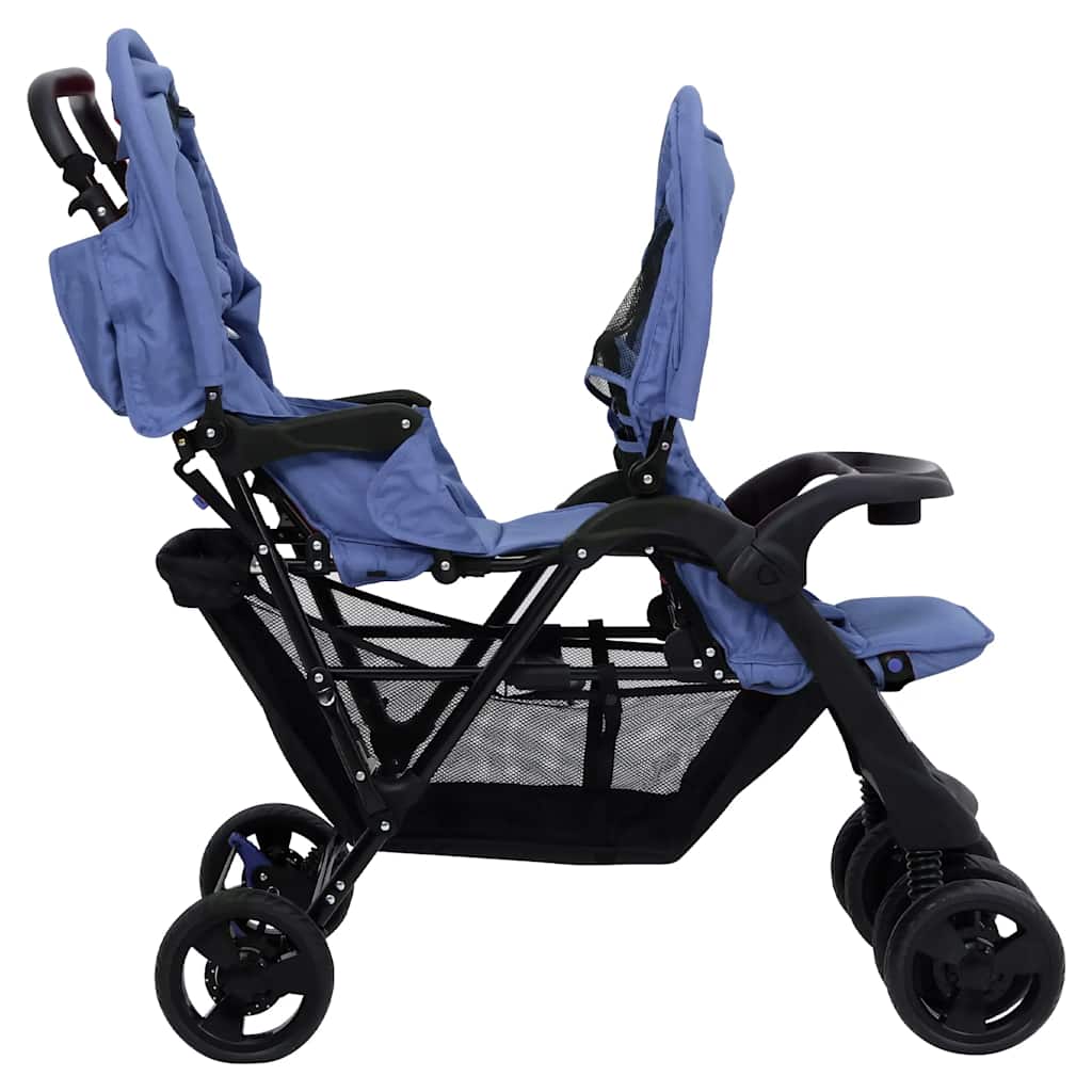 Tandem-Zwillingskinderwagen Dunkelgrau Stahl