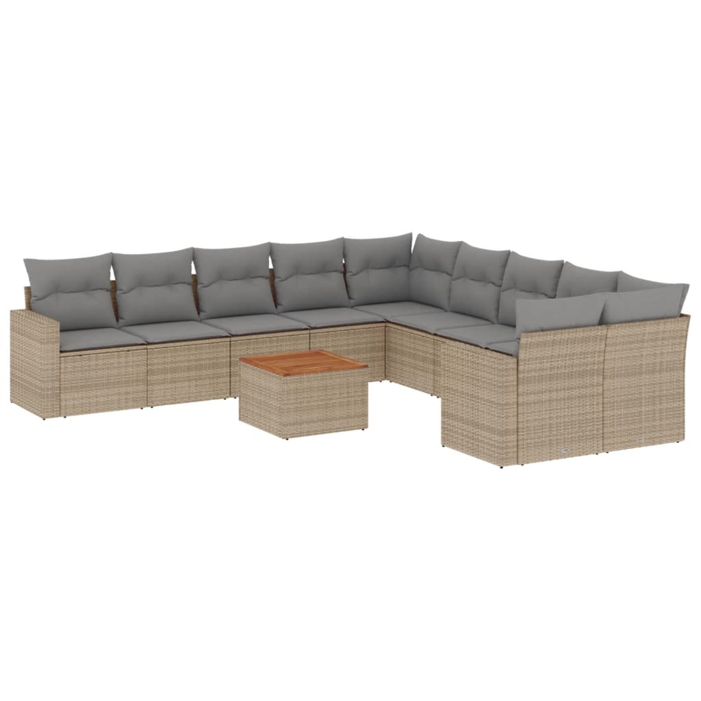 11-tlg. Garten-Sofagarnitur mit Kissen Schwarz Poly Rattan