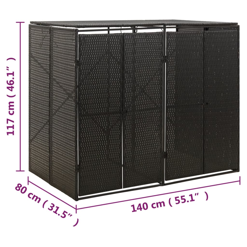 Mülltonnenbox für 1 Tonne Schwarz 70x80x117 cm Poly Rattan