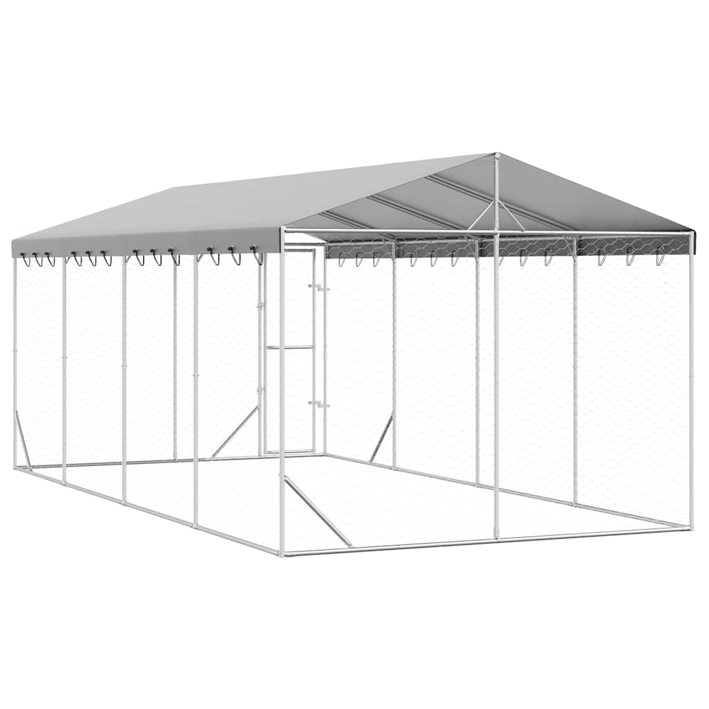 Outdoor-Hundezwinger mit Dach Silber 3x1,5x2,5m Stahl Verzinkt