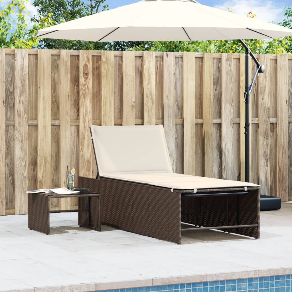 Modulare Sonnenliegen 2 Stk. mit Tisch Schwarz Poly Rattan