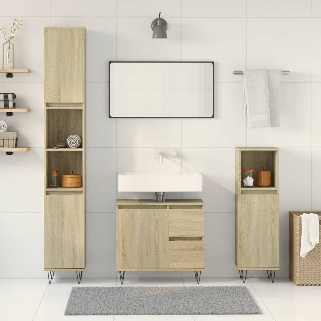 3-tlg. Badmöbel-Set Räuchereiche Holzwerkstoff