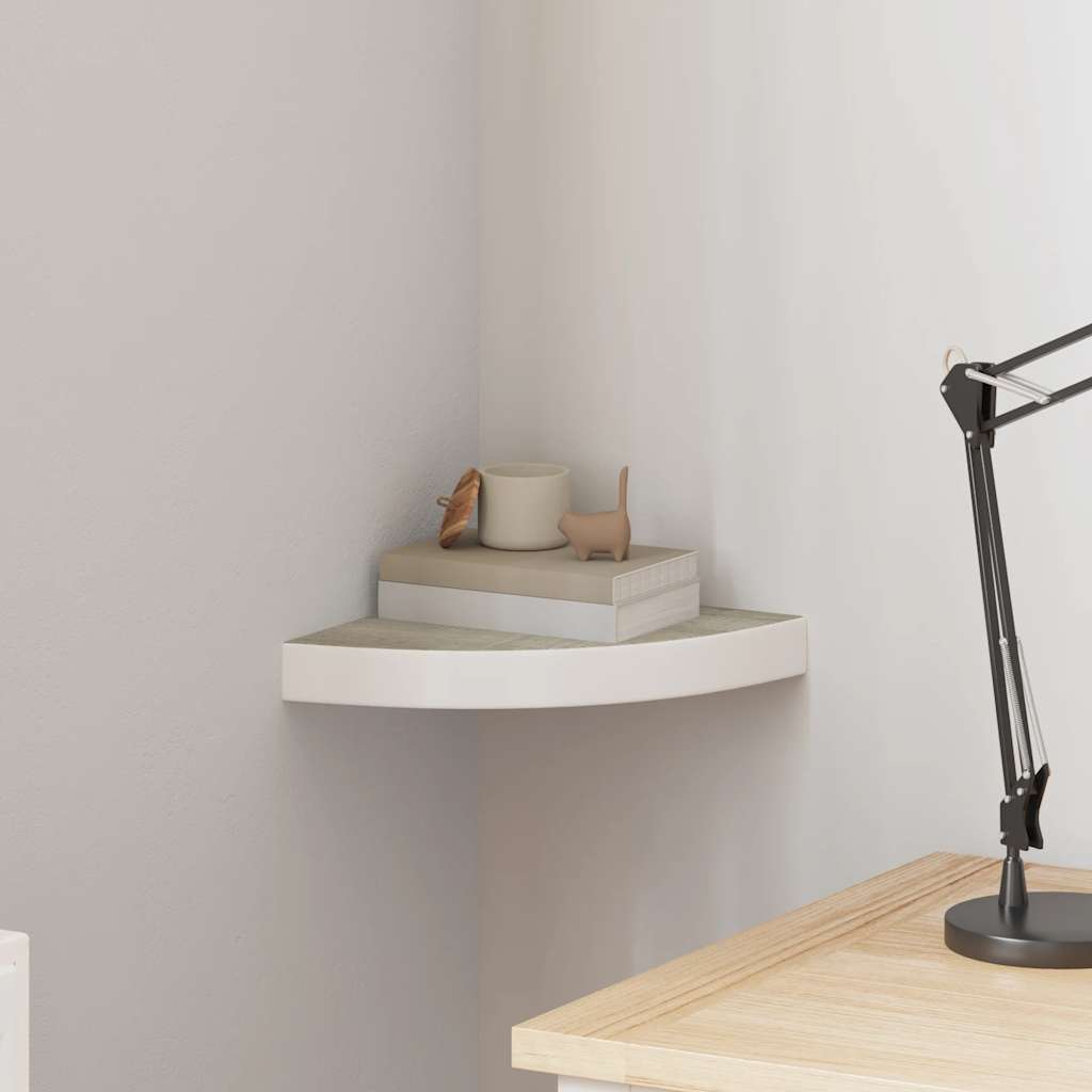 Schwebende Eckregale 2 Stk. Hochglanz-Weiß 25x25x3,8 cm MDF