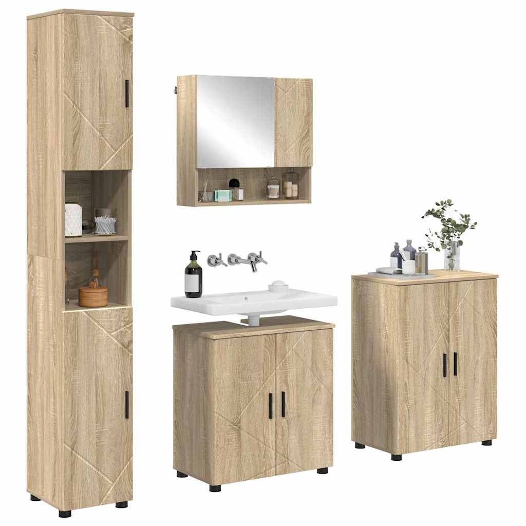 Badezimmermöbel-Set mit Tür 4 pcs Weiß Holzwerkstoff & Metall