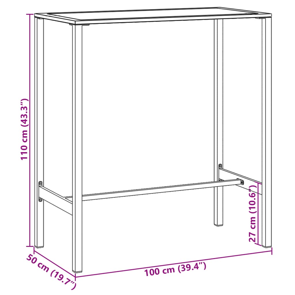 Bartisch Schwarz 50x50x110 cm Pulverbeschichteter Stahl