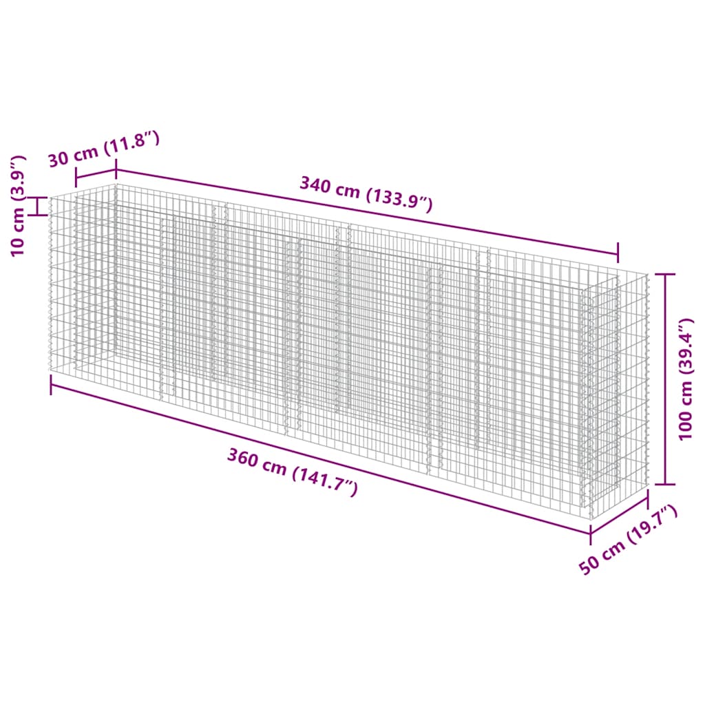 Gabionen-Hochbeet Verzinkter Stahl 450×90×100 cm