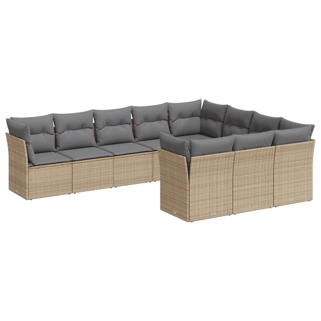 10-tlg. Garten-Sofagarnitur mit Kissen Schwarz Poly Rattan