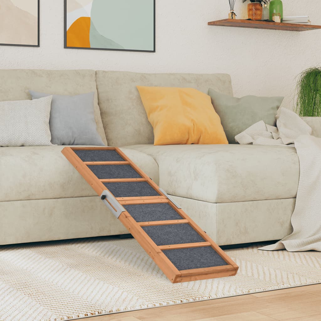 Hunderampe Grau 100x40 cm Massivholz Tanne
