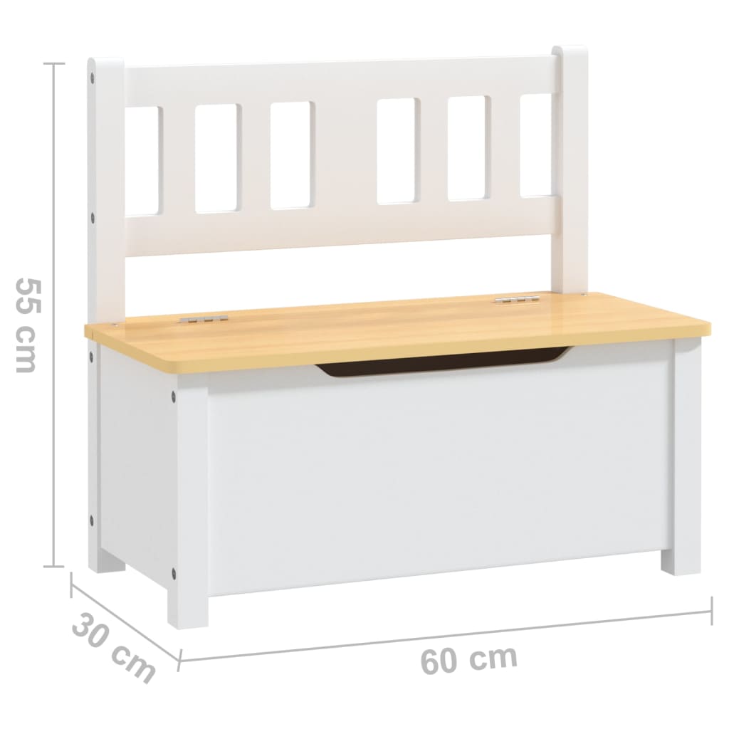 Kinderbank mit Stauraum Weiß und Grau 60x30x55 cm MDF