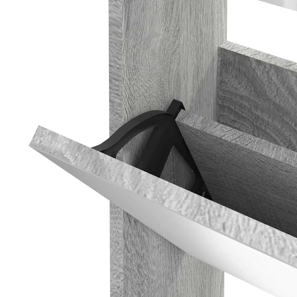 Schuhschrank mit 2 Fächern Spiegel Eiche-Optik 63x17x67 cm