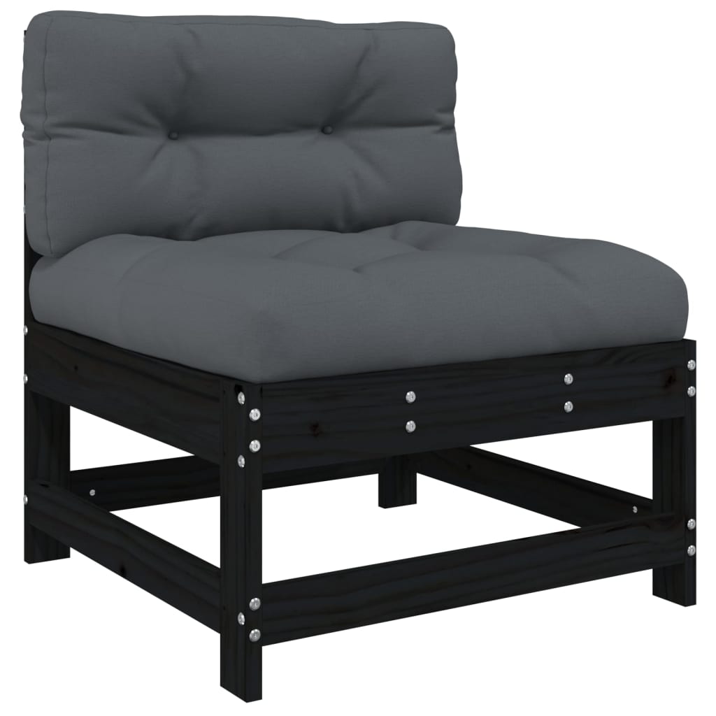 10-tlg. Garten-Lounge-Set mit Kissen Schwarz Massivholz