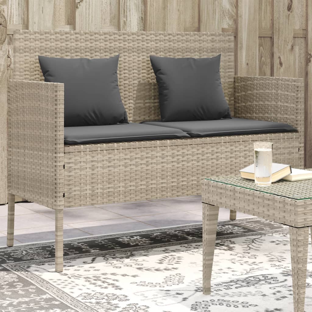 Gartenbank mit Kissen Schwarz Poly Rattan