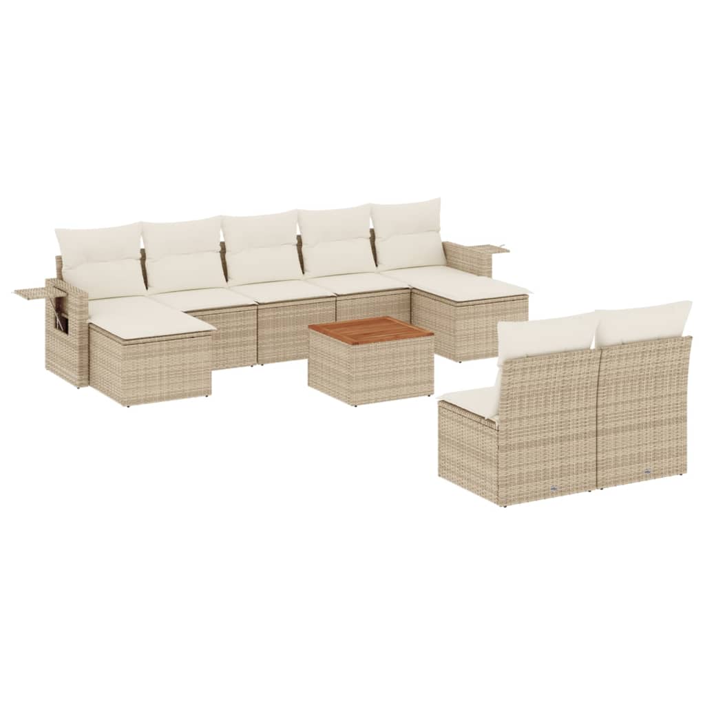 10-tlg. Garten-Sofagarnitur mit Kissen Schwarz Poly Rattan