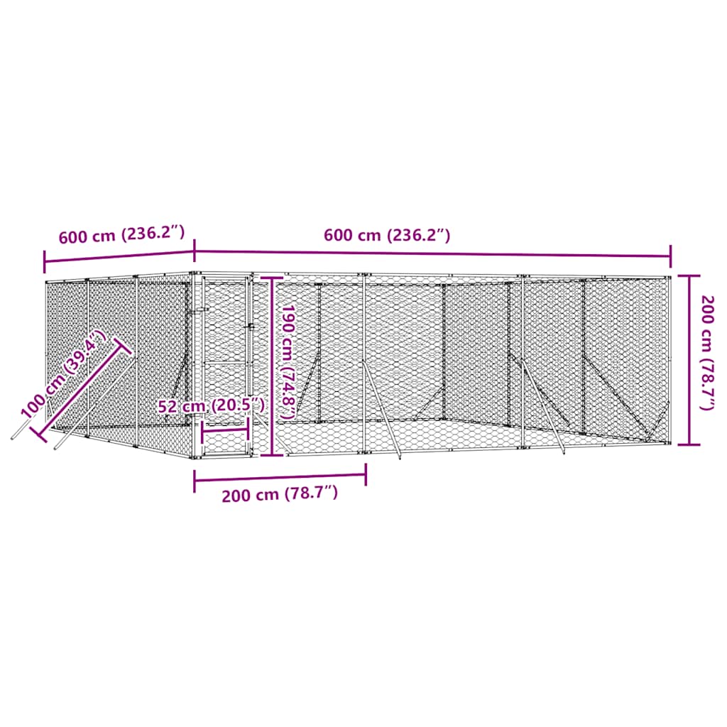 Outdoor-Hundezwinger Silbern 2x2x2 m Verzinkter Stahl