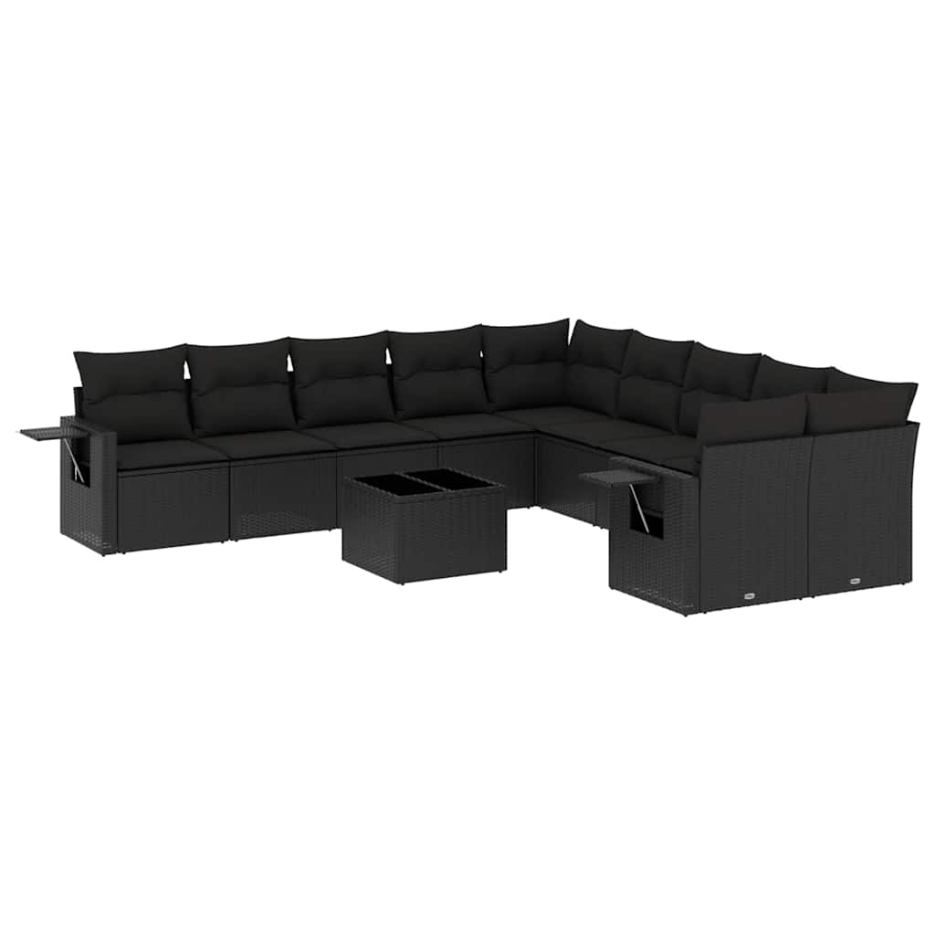 10-tlg. Garten-Sofagarnitur mit Kissen Schwarz Poly Rattan