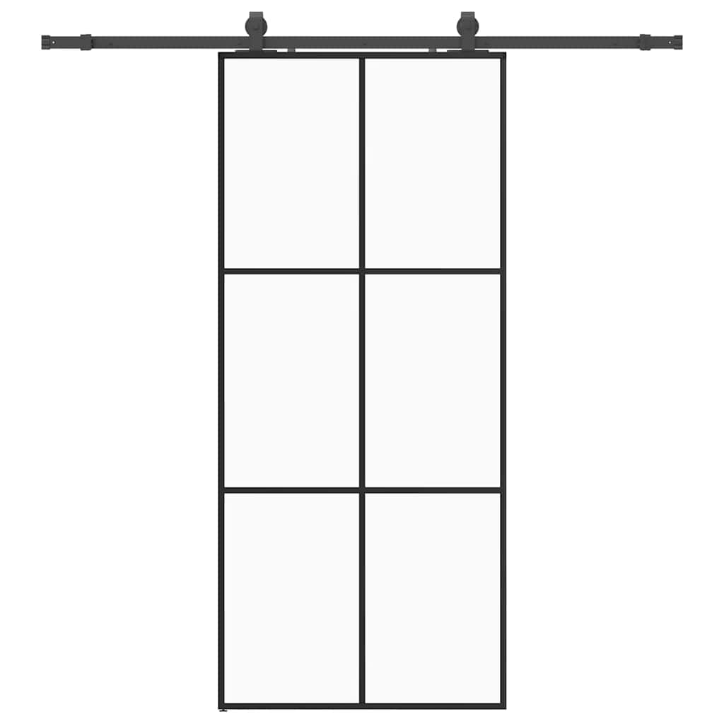 Schiebetür mit Beschlag Schwarz 76x205 cm ESG-Glas