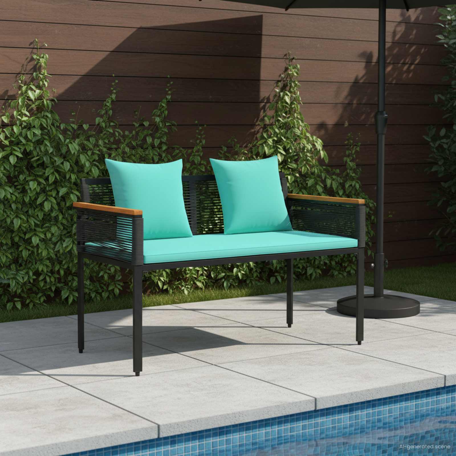 Bank Outdoor mit Kissen Schwarz 117 x 54 x 74,5 cm Poly-Rattan
