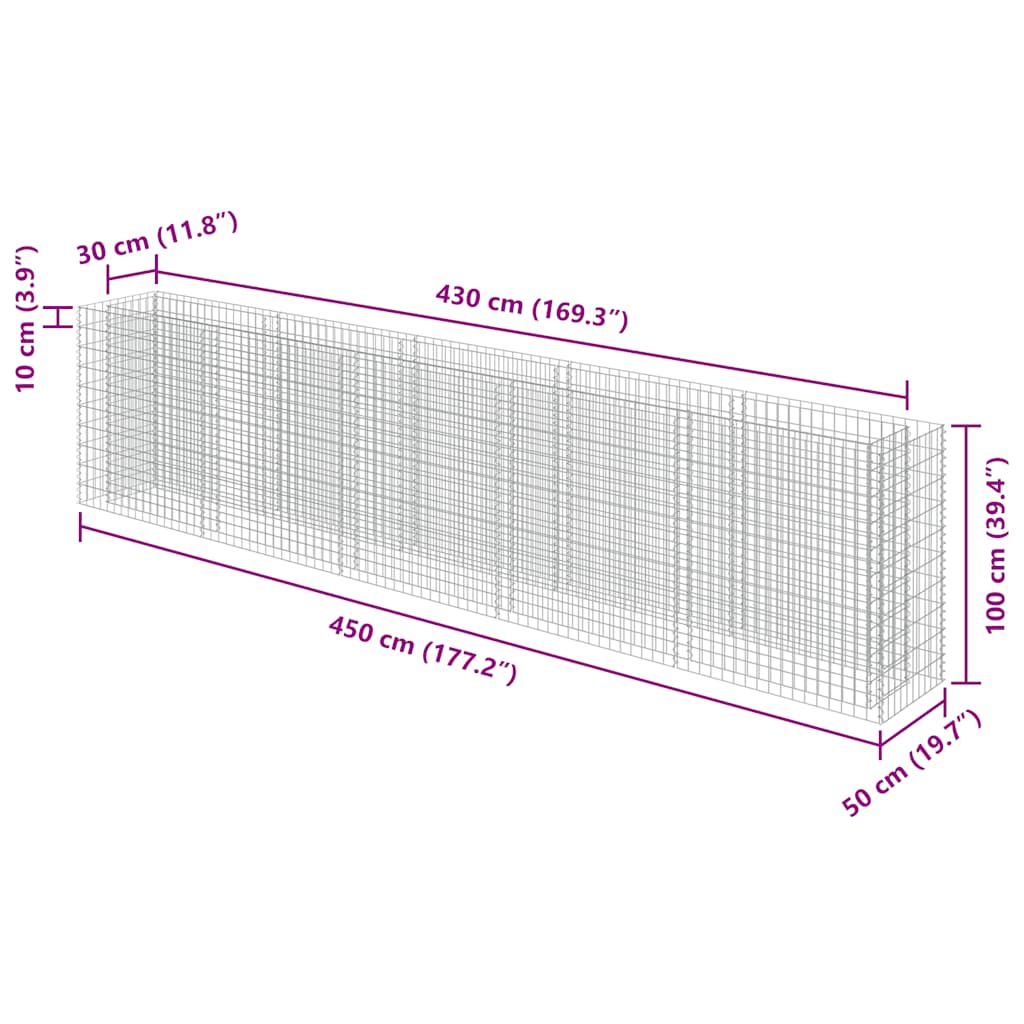 Gabionen-Hochbeet Verzinkter Stahl 450×90×100 cm
