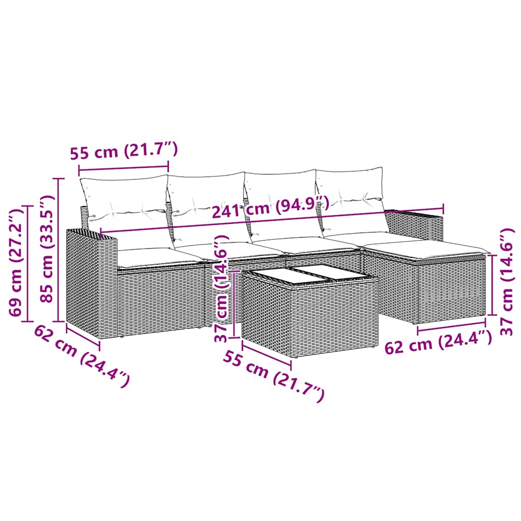 5-tlg. Garten-Sofagarnitur mit Kissen Schwarz Poly Rattan