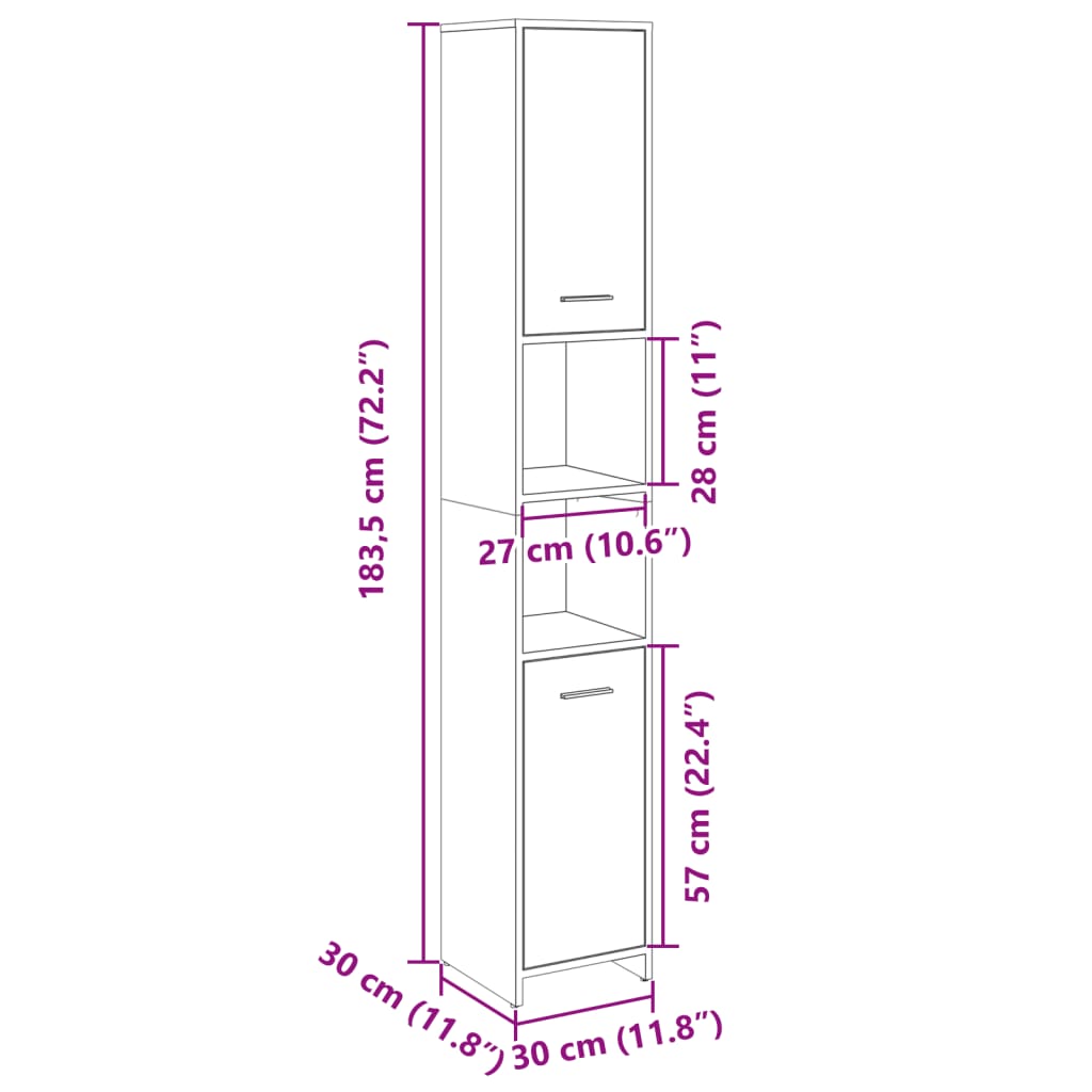 Badezimmerschrank Weiß 30x30x183,5 cm Holzwerkstoff