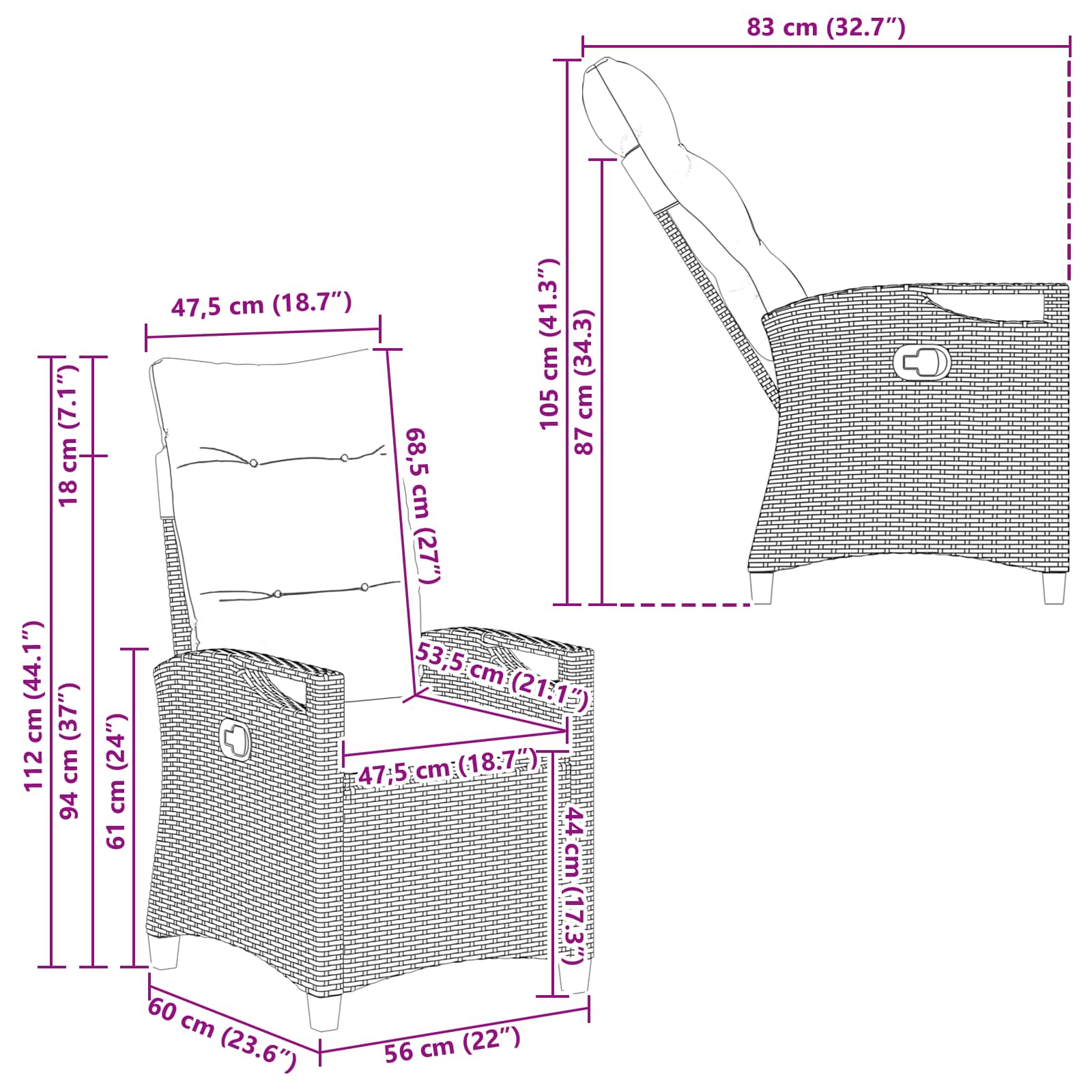 Gartenstuhl 2 pcs Schwarz 56 x 64 x 94 cm Stahl und Polyester