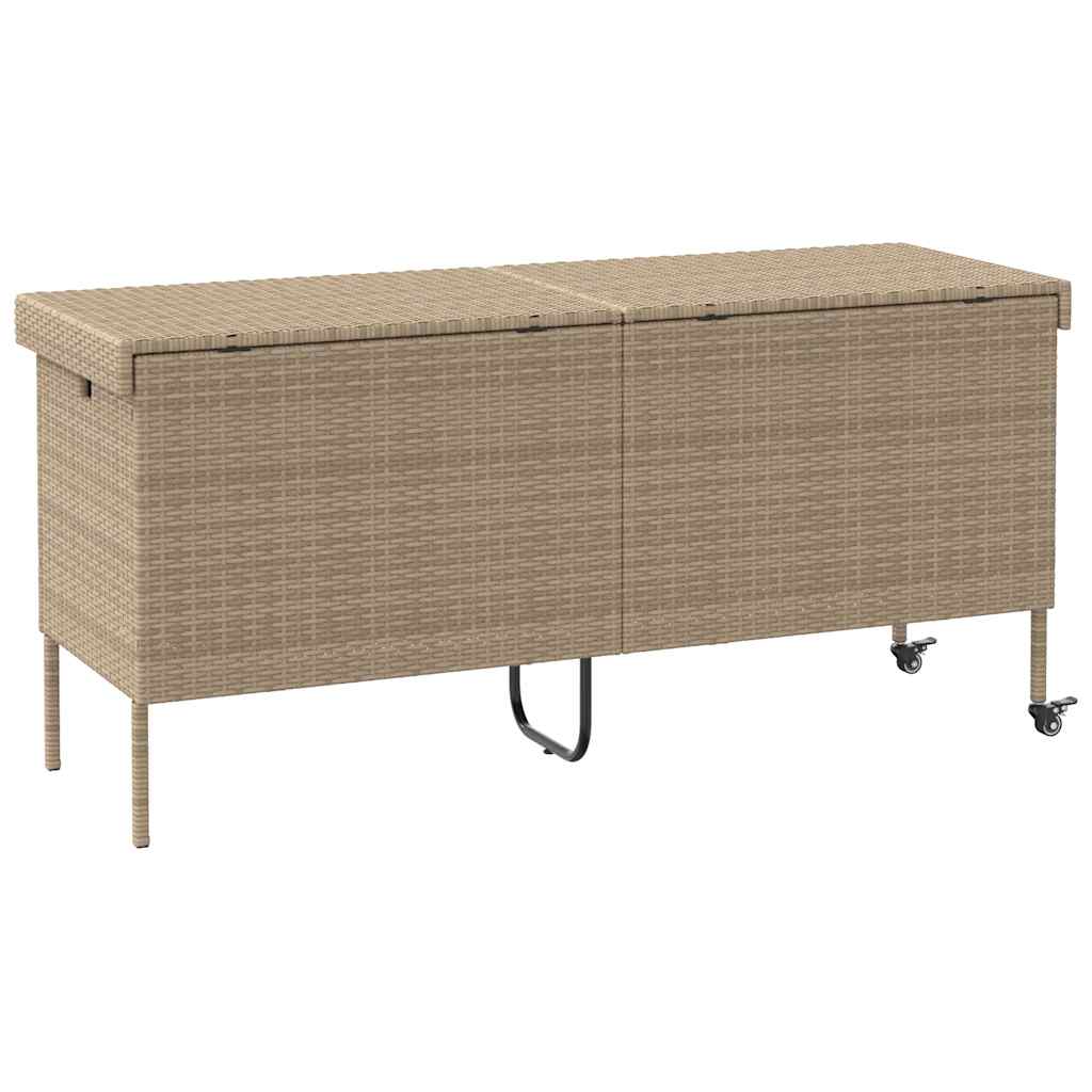 Gartentruhe mit Rollen Schwarz 110x55x73 cm Poly Rattan