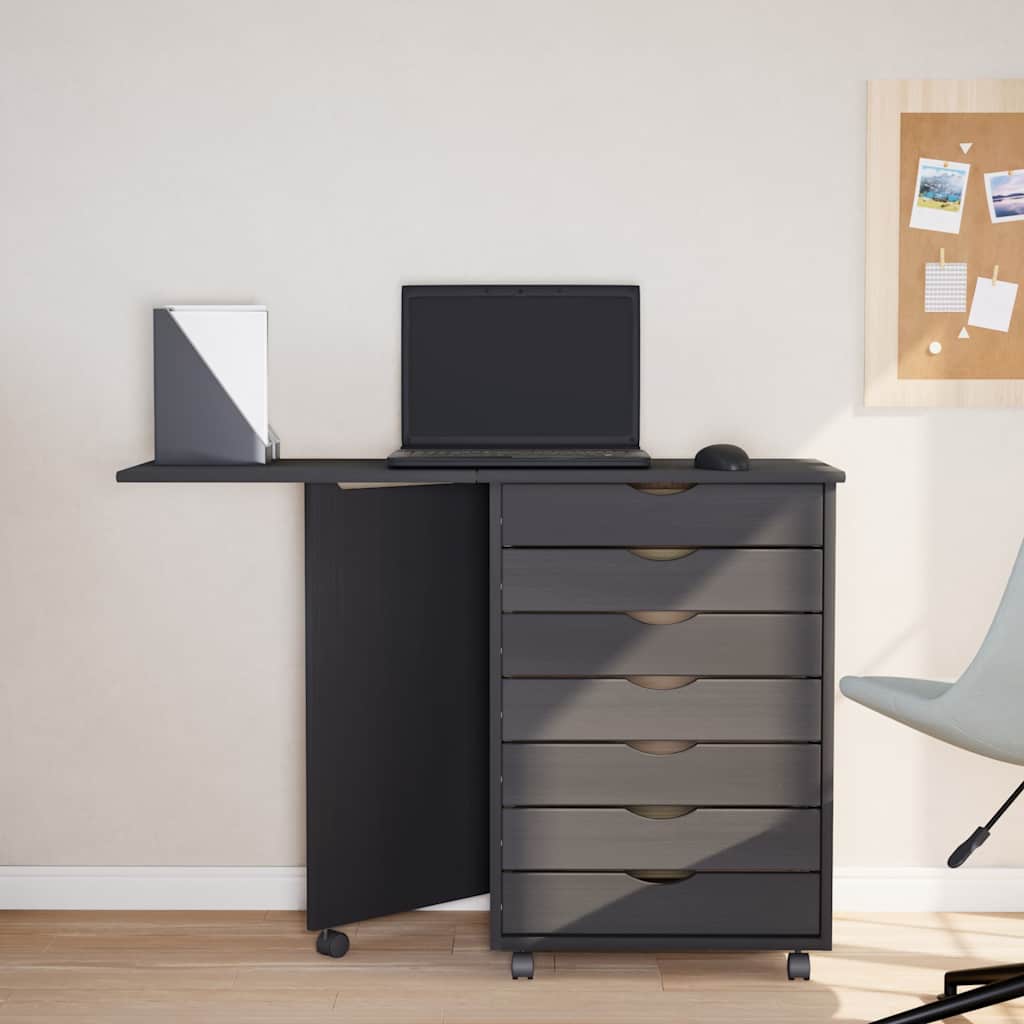 Rollschrank mit Schreibtisch MOSS Honigbraun Massivholz Kiefer