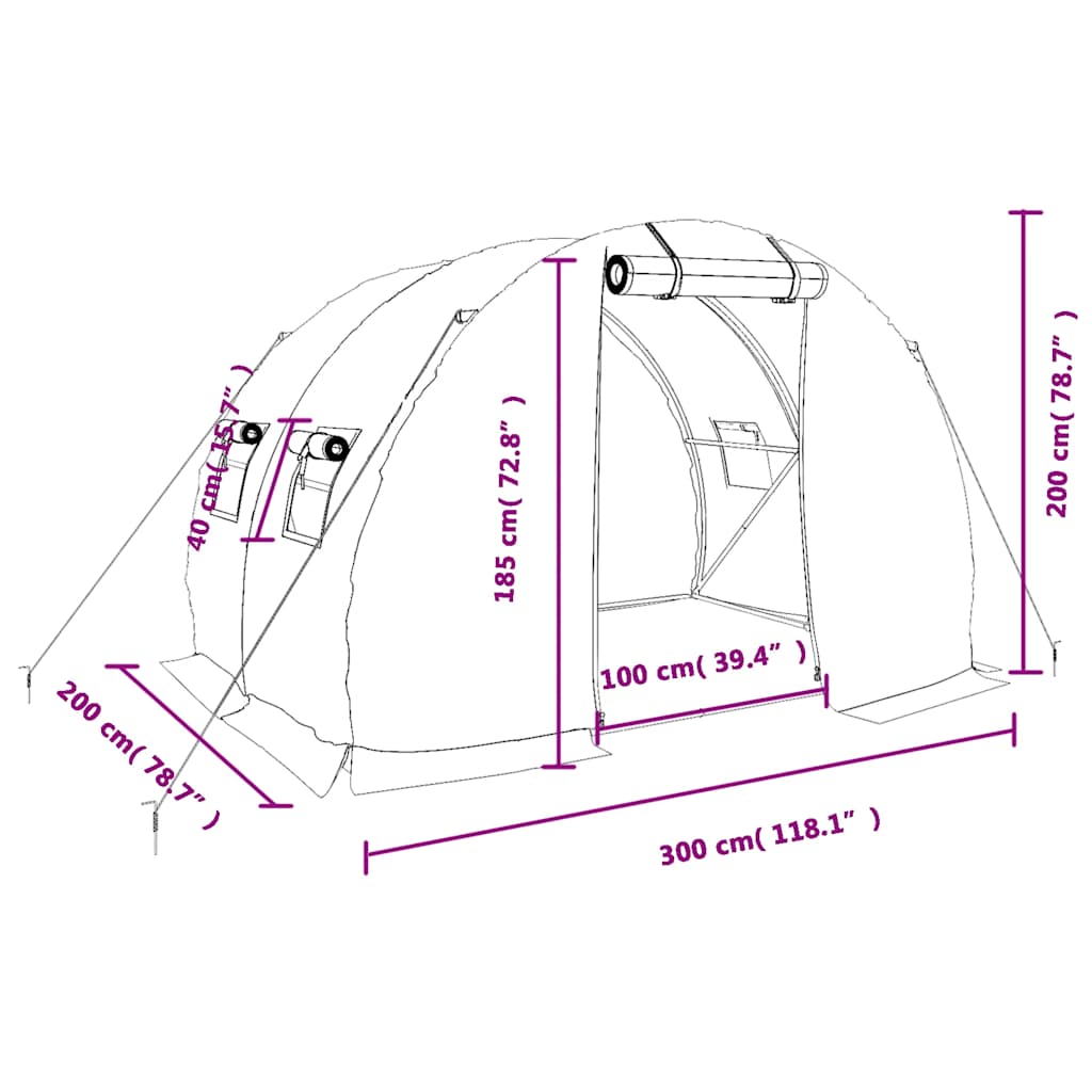 Gewächshaus mit Stahlrahmen Grün 48 m² 16x3x2 m