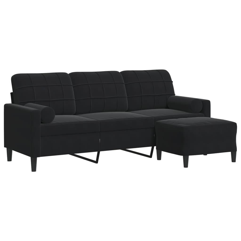 3-Sitzer-Sofa mit Hocker Hellgrau 180 cm Samt
